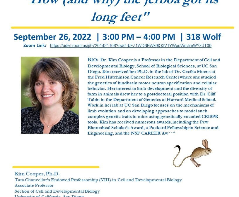 9/26/22 Fall Seminar Series “How (and why) the jerboa got its long feet”