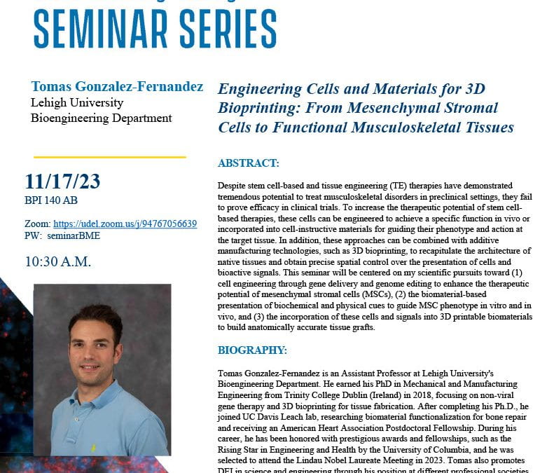 11/17/23 BMEG Seminar “Engineering Cells and Materials for 3D Bioprinting”